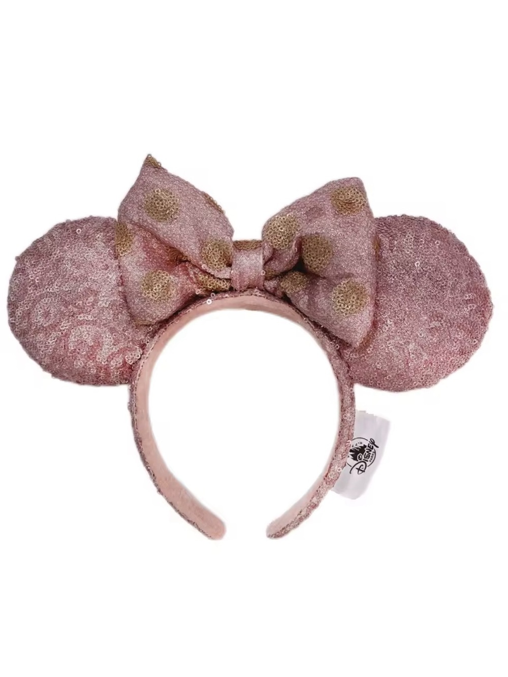 Pink Sequin Minnie Mouse Ear Headband with Polka Dot Bow